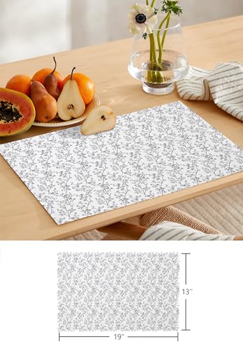 Table Runner and Placemats Set of 4 Flower Decorative Dining Table Runner with Matching Placemats Floral Tree Branch Gray Table Decor for Kitchen Dining Room and Everyday Use 13x70in - size: 13"x70"+4pcs