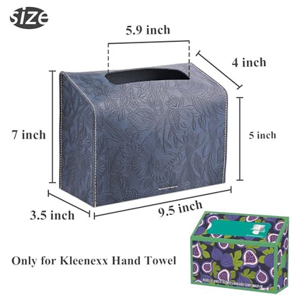 Leather Cover for Disposable Paper Hand Towel Box, Compatible with Kleenex Paper Hand Towel(1-Carved Dark Blue) - color: 1-carved Dark Blue