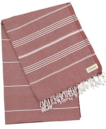 Bersuse Towels Anatolia XL Beach Blanket Throw Blanket Turkish Towel 100% Cotton Extra-Large Quick-Dry Lightweight Premium Peshtemal Towel - 61x82 Inches, Burgundy - color: Burgundy