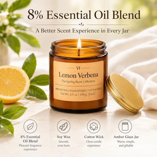 12 Pack Summer Scented Candles, 3.5 oz Amber Glass Jar Soy Candle Set | 8% Essential Oil Blend, Gifts for Women Birthday Housewarming - color: Spring and Summer Candle