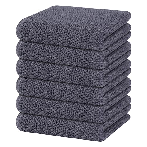 Homaxy 100% Cotton Waffle Weave Kitchen Dish Towels 6-Pack, Dark Grey | 13 x 28 Inches, Ultra Soft Absorbent Dish Towels, Quick Drying Cleaning Towels - color: Dark Grey, size: 13 X 28 - 6 Pack