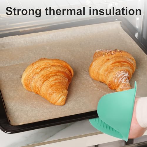 2 PCS Mini Silicone Oven Gloves Heat Resistant Cooking Pinch Mitts Potholder for Kitchen Cooking & Baking (Mint Green) - color: Mint Green