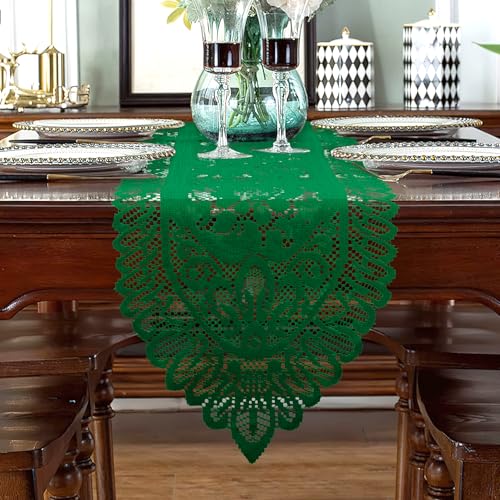 St Patricks Day Table Runner Cotton Woven Coffee Table Runners Green Lace Table Runners for Tables Farmhouse Tables Runners Dresser Scarf Rectangular Laces Doilies for Kitchen Dining Table Decor - size: 13 x 70 Inch, style: Green