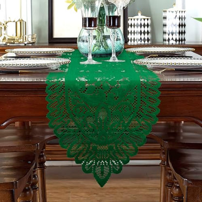 St Patricks Day Table Runner Cotton Woven Coffee Table Runners Green Lace Table Runners for Tables Farmhouse Tables Runners Dresser Scarf Rectangular Laces Doilies for Kitchen Dining Table Decor - size: 13 x 70 Inch, style: Green