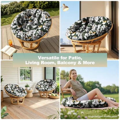 ARTPLAN Round Papasan Chair Cushion Tufted Swing Seat Pad with Ties,Floral | 47"x47"x4"tufted round chair cushion, polyester cover&fluffy fiber fill, fixed ties fit papasan, swing&wicker indoor chairs - color: White Flowers