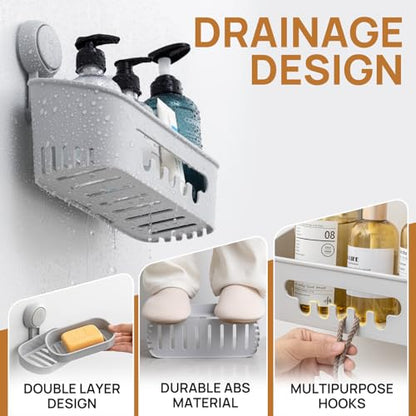 Shower Caddy Suction Cup Set Shower Organizer & Soap Holder, Grey | Toothbrush Holder, Bathroom Shelf Basket NO-Drilling, Removable Suction Storage, Waterproof Bathroom Caddy - color: 3 X Gray