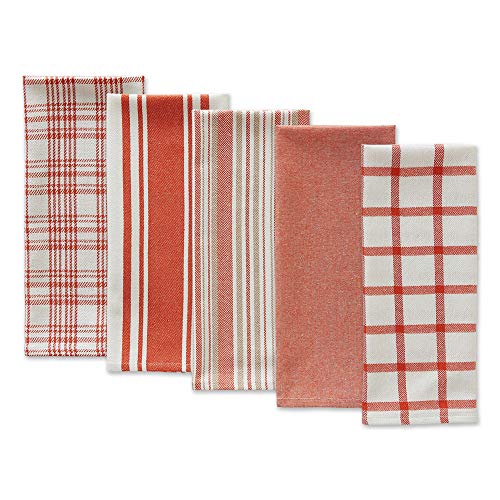 DII Assorted Woven, Kitchen Dishtowel Set, 18x28, Spice, 5 Piece - color: Spice