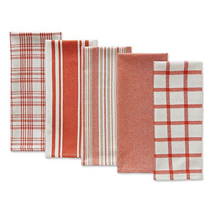 DII Assorted Woven, Kitchen Dishtowel Set, 18x28, Spice, 5 Piece - color: Spice