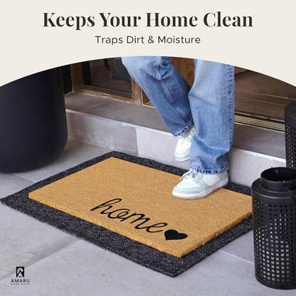 Coir Welcome Mat, Non-Slip, Home Love, 17 x 29 in | 100% Natural Coir, Anti-Shedding, Durable PVC Backing, Traps Dirt and Mud, Indoor and Outdoor Entryway, Easy to Clean - color: Home Love