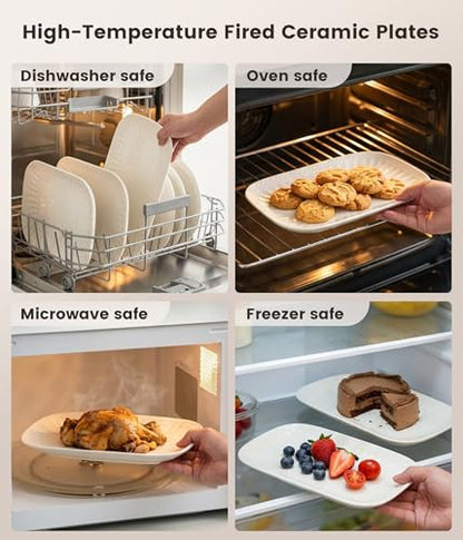Ceramic Serving Platter, 10"/12"/14" Large Rectangular Serving Tray, White | Set of 3 Ceramic Trays, Microwave Dishwasher Safe, Serving Dishes for Entertaining, Everyday Meals, Holiday