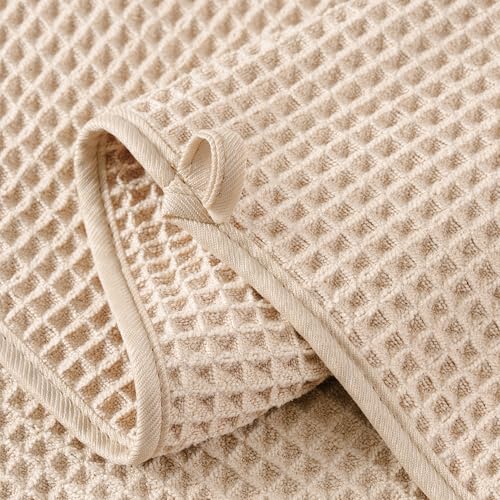 MICROFI New Microfiber Waffle Bath Towels, 2 Pieces, Soft, Absorbent, Fast Drying, Lint Free 430 GSM (30''x60''/76cm x 152cm) - color: Champagne Striped