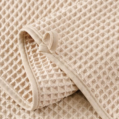MICROFI New Microfiber Waffle Bath Towels, 2 Pieces, Soft, Absorbent, Fast Drying, Lint Free 430 GSM (30''x60''/76cm x 152cm) - color: Champagne Striped