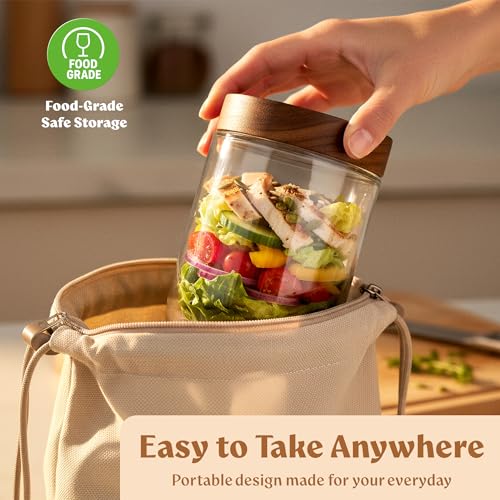 Overnight Oats Containers with Lids - Glass Mason Jars, Meal Prep | Acacia Wood, Airtight Silicone Seal Set of 6 - Stackable for Chia Pudding, Yogurt, Cereal, Oatmeal, Salad, Pantry Storage - color: 6 pack - Acacia no Spoon