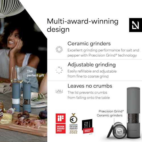 LARS NYSØM Salt and Pepper Grinder Set Manual, Stainless Steel Salt and Pepper Mills with Adjustable Ceramic Grinder I Design Spice Shakers (Ash Gray) - color: Ash Gray, size: Set of two manual grinders