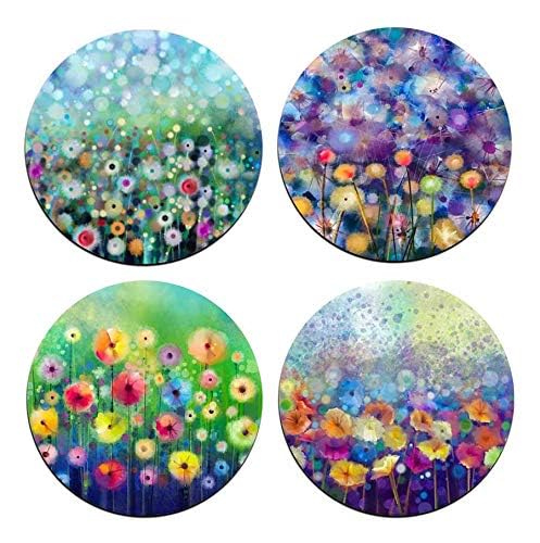 Watercolor FlowersRound Coaster Set - Made of Recycled Rubber - Set of 4 - color: Watercolor Flowers