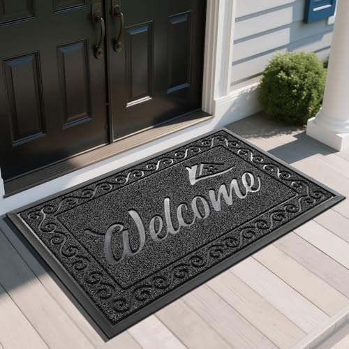Yimobra Welcome Mat, Heavy Duty Sturdy Door Mats for Home Entrance Outdoor Indoor, Front Doormat for Outside Patio Floor Entry Porch Garage Office, Waterproof, Low Profile, 47X32 Inches, Black - color: Black, size: 47x32 Inch
