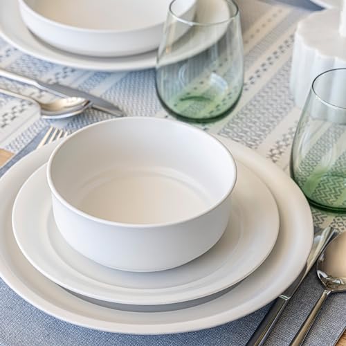 over&back Rim Dinnerware Set - Stoneware Dishes - Comes with 4 Dinner Plates, Salad Plates, Cereal Bowls, and Dinner Bowls - 16-Piece All-Occasion Place Settings - Serves Four - Semi-Matte White - color: White, size: Dinner Set | 16 Pieces