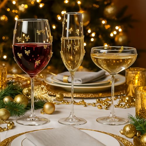 10 Strawberry Street Gold Bow Glassware, Red Wine, Set of 4 - size: Red Wine