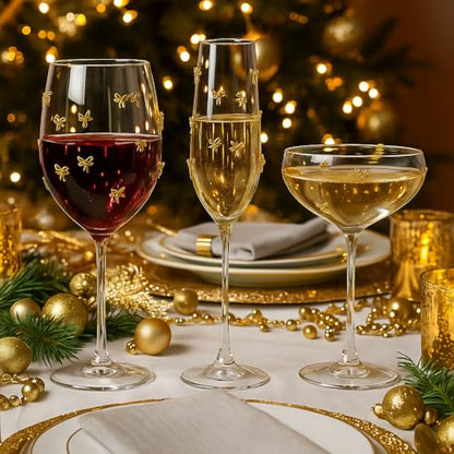 10 Strawberry Street Gold Bow Glassware, Red Wine, Set of 4 - size: Red Wine