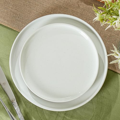 Ceramic Salad Plates Set, 8 Inch, Set of 4, Elegant White | Stoneware, Dishwasher & Microwave Safe, Small Dinner Plates, For Cake, Fruits, Waffle, Pasta, Salad - color: White, size: Salad Plates Set (4PCS)