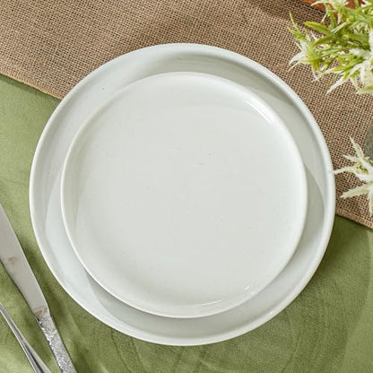 Ceramic Salad Plates Set, 8 Inch, Set of 4, Elegant White | Stoneware, Dishwasher & Microwave Safe, Small Dinner Plates, For Cake, Fruits, Waffle, Pasta, Salad - color: White, size: Salad Plates Set (4PCS)