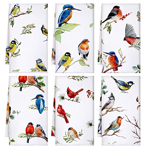 Boyiee 6Pcs Hummingbird Bird Kitchen Towels for Farmhouse Decor | Absorbent Microfiber Tea Towels with Cardinal Hummingbird Bluebird Designs for Bathroom - color: Birds