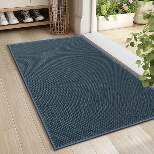 Door Mat 24"x36", Non Slip Door Mat Indoor Entrance, Cyan Blue | Rubber Backing Absorbent Indoor Door Mats, Washable Low-Profile Doormat Front Entryway Entry Resist Dirt Inside Door Mats - color: Cyan Blue, size: 2' X 3' (Rectangular)