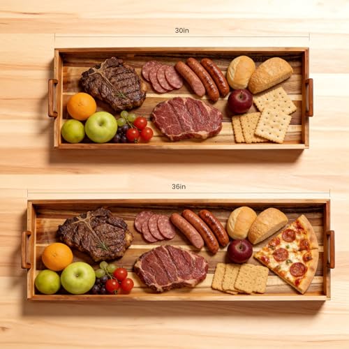 Large Charcuterie Board 30x12 Inch with Cheese Knife Set Acacia Wood | Extra Large Acacia Wood Board with Handles,30PCS Wax Paper Inlucded,Long Serving Tray for Party,Picnic and Home Entertaining - size: 30 Inches