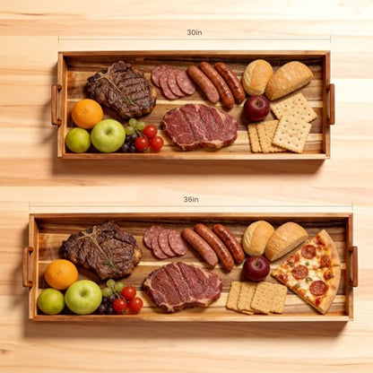 Large Charcuterie Board 30x12 Inch with Cheese Knife Set Acacia Wood | Extra Large Acacia Wood Board with Handles,30PCS Wax Paper Inlucded,Long Serving Tray for Party,Picnic and Home Entertaining - size: 30 Inches