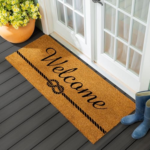 Evergreen Nature Coir Doormat, 2'x5' Large Welcome Mats for Double Doors, Outdoor Indoor Entrance Rug, Non-Slip Front Door Mat for Beach House Home Porch Patio (Welcome Knot, 60"x24") - color: Welcome Knot, size: 2' x 5' (Rectangular)