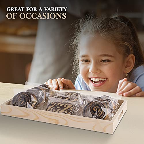 Wooden Serving Trays with Handles - 7 Piece Nested Breakfast Set - Perfect for Organizing, Bathroom, Party Buffet & Serving