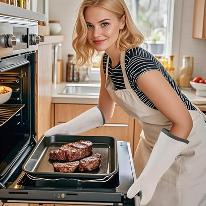 15" Long Silicone Oven Gloves, Heat Resistant Kitchen Oven Mitts (7/S) | Food Grade Waterproof Silicone Gloves for Cooking, Grilling & Smoker Barbecue, Sourdough Baking - color: White Extra Long, size: 7/S