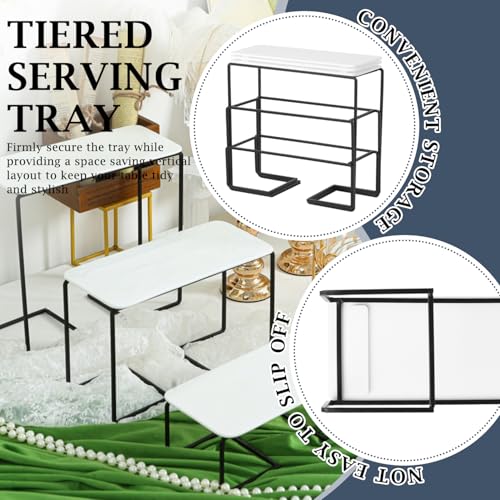 3-Tier Serving Tray Stand, White Acrylic Dessert Display Trays with Black Painted Iron Rack, Removable Trays for Cupcakes, Appetizers, Fruit, Cookies, Weddings, Birthdays and Buffets - color: White and Black