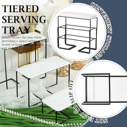 3-Tier Serving Tray Stand, White Acrylic Dessert Display Trays with Black Painted Iron Rack, Removable Trays for Cupcakes, Appetizers, Fruit, Cookies, Weddings, Birthdays and Buffets - color: White and Black
