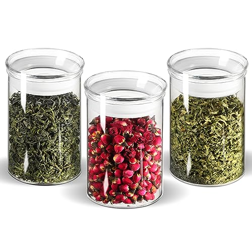 ZENS 15oz Airtight Glass Jars Set of 3, Small Food Container Spice Jars | Thick Borosilicate Clear Glass Kitchen Canisters with Airtight Lids for Herbs, Loose Tea Storage Jars - size: 4-15oz 3Pack
