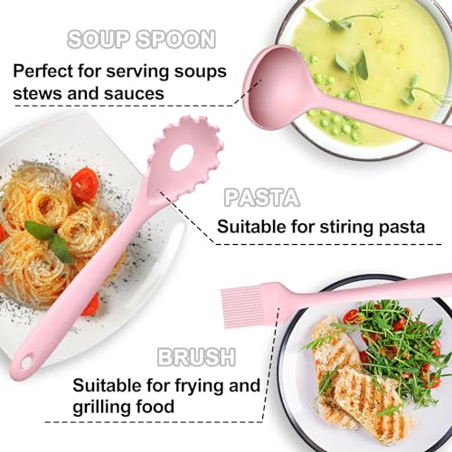 Umite Chef 22-Piece Silicone Cooking Utensils Set, Heat Resistant & Dishwasher Safe Kitchen Tools, Non-Scratch Spatula Set for Nonstick Cookware (Pink) - color: Pink