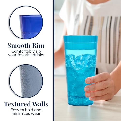 US Acrylic Café Plastic Reusable Tumblers (Set of 12) 32-ounce Iced-Tea Cups, Coastal | Value Set of Restaurant Style Drinking Glasses, Stackable, BPA-free, Made in the USA | Top-rack Dishwasher Safe - color: Coastal, size: 32 ounces