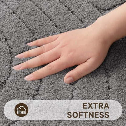 Pauwer Bathroom Rugs Sets 5 Piece, Absorbent Non Slip Bath Mat Set, Grey | Machine Washable, Microfiber Plush, Quick Dry Runner, U Shaped Contour Toilet Rugs, Shower Mats and Toilet Lid Cover - color: Grey