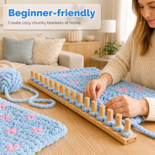 LEOGOR 64-Inch Chunky Blanket Loom Kit – Expandable Wooden Hand Knitting Board for Jumbo Yarn, Modular Frame with Pegs for Beginners, Scarves & Throws - size: 64inch