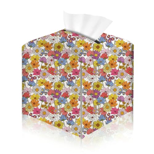 Floral Tissue Box Cover, Tissue Box Holder for Home, Party 5x5IN - color: Multicolored Flower 383