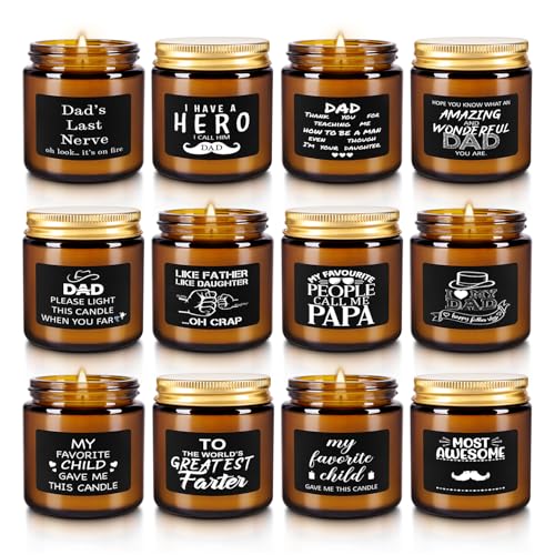 12-Pack Amber Jar Father's Day,Scented Candles, Gift for Dad 3.5oz, Natural Soy Wax and Premium Essential Oils. Ideal for Study Home & Office Aromatherapy. - color: 12Pack-Brown