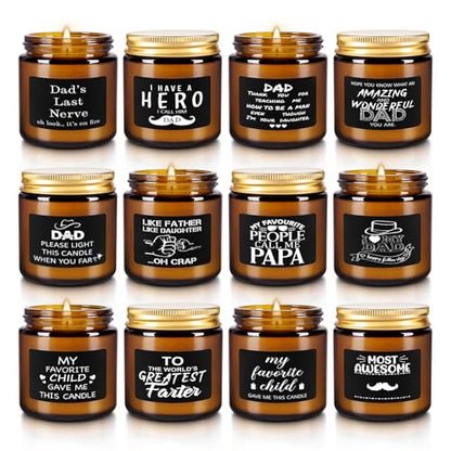 12-Pack Amber Jar Father's Day,Scented Candles, Gift for Dad 3.5oz, Natural Soy Wax and Premium Essential Oils. Ideal for Study Home & Office Aromatherapy. - color: 12Pack-Brown