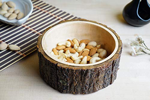GoCraft Wood Potpourri Bowl with Tree Bark, Small, 6" Diameter x 3" Height, Wooden Decorative Bowl - size: 6"
