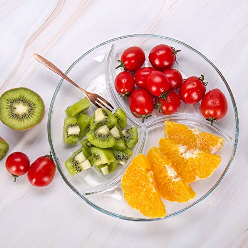 FOYO Round Tempered Glass Serving Platters/Trays - 3 Sectional -10'' Diameter, Set of 2