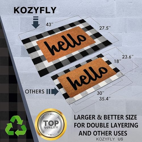 KOZYFLY Buffalo Plaid Area Rugs 27.5x43 Inches Black and White Checkered Rug Washable Front Door Mat Hand Woven Cotton Outdoor Rug Small Rug for Front Porch Kitchen Entryway Patio Bathroom | Washable Front Door Mat, Woven Cotton Outdoor Rug, Indoor Small