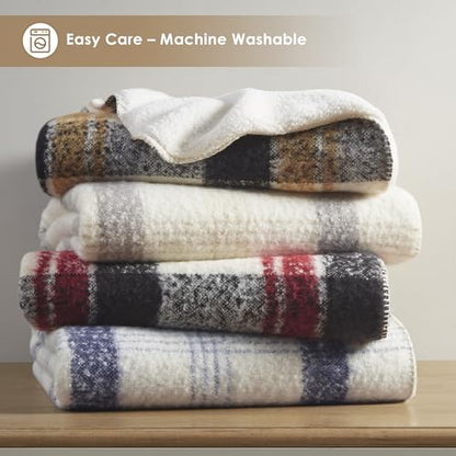 Woolrich Sherpa Whipstitch Throw Blanket 50x60 Plaid Tan Soft Couch | Lightweight comfort for layering, Sofa ready accent for lodge rooms, Fringe edge adds texture, Easy care, OEKO-TEX certified - color: Tan