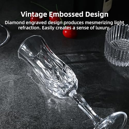 4.4Oz Vintage Champagne Glasses Set of 12 Crystal Dishwasher Safe | Elegant goblet glassware for wine, whiskey & liqueur — ideal for Valentine’s, weddings & anniversaries