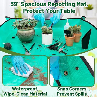 ANPHSIN 44pcs Small Gardening Tools Gifts for Women Beginners, Green | Garden Hand Tools Set for Indoor Succulent, Bonsai, Plants Transplanting, Included Bag/Repotting Mat/Shovel/Labels - color: Green