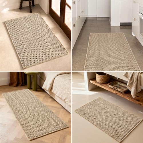 Sunfly Waffle Runner Rug Bathroom, Boho Bath Mat Super Absorbent & Quick Dry, Non-Slip Washable with Tassels, Ultra Soft Farmhouse Long Bathroom Rug 24"x60" Beige - color: Beige, size: 2' x 5' (Rectangular)