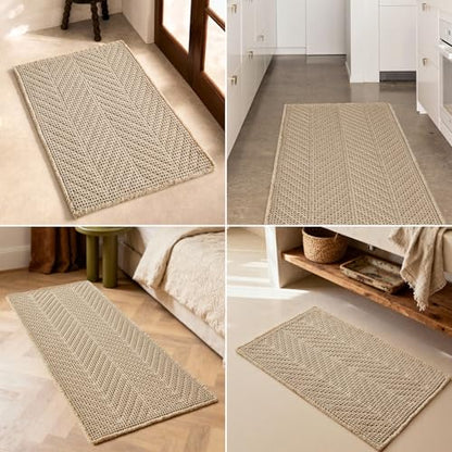 Sunfly Waffle Runner Rug Bathroom, Boho Bath Mat Super Absorbent & Quick Dry, Non-Slip Washable with Tassels, Ultra Soft Farmhouse Long Bathroom Rug 24"x60" Beige - color: Beige, size: 2' x 5' (Rectangular)